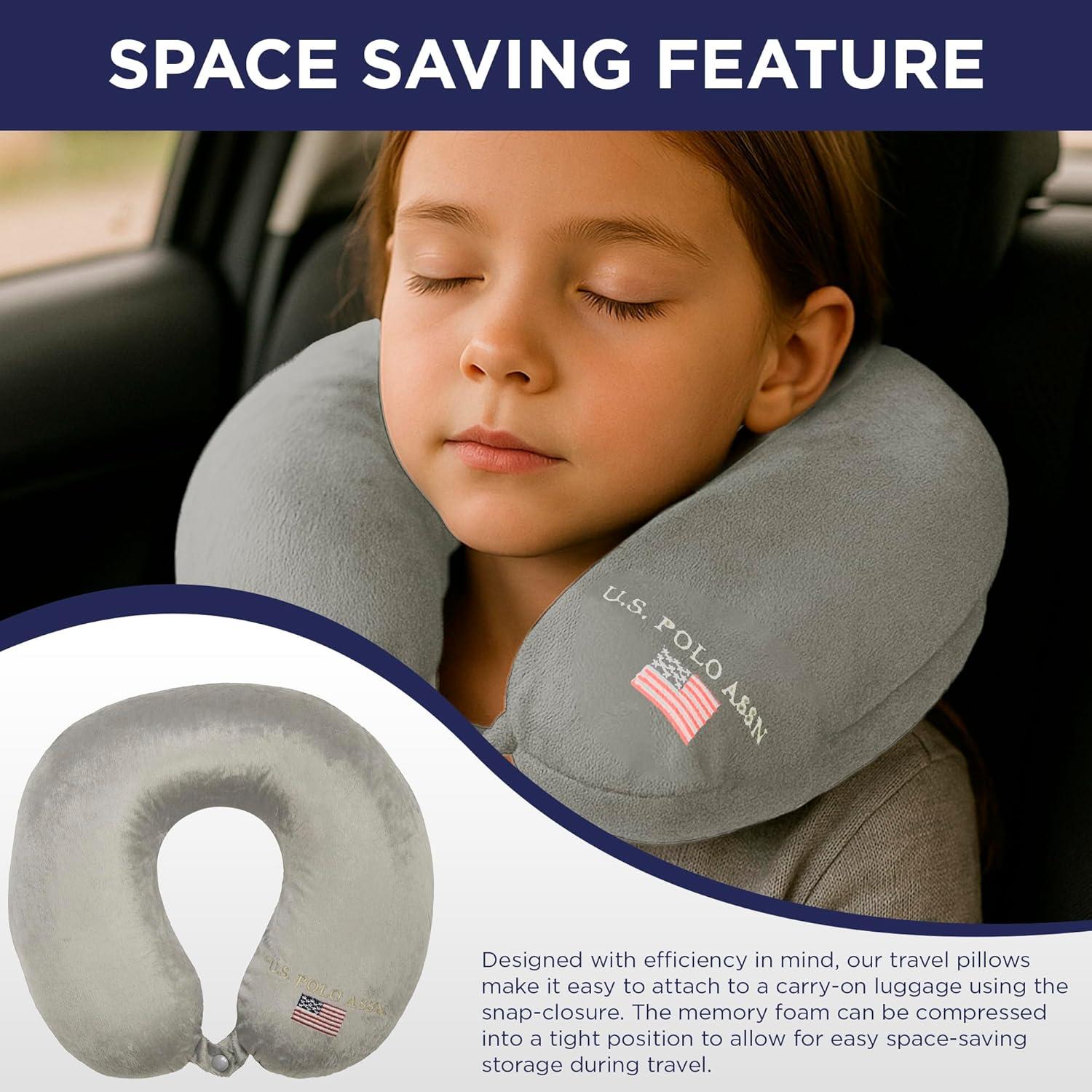 imageUS Polo Assn Plush Memory Foam Travel Neck Pillow RedSilver