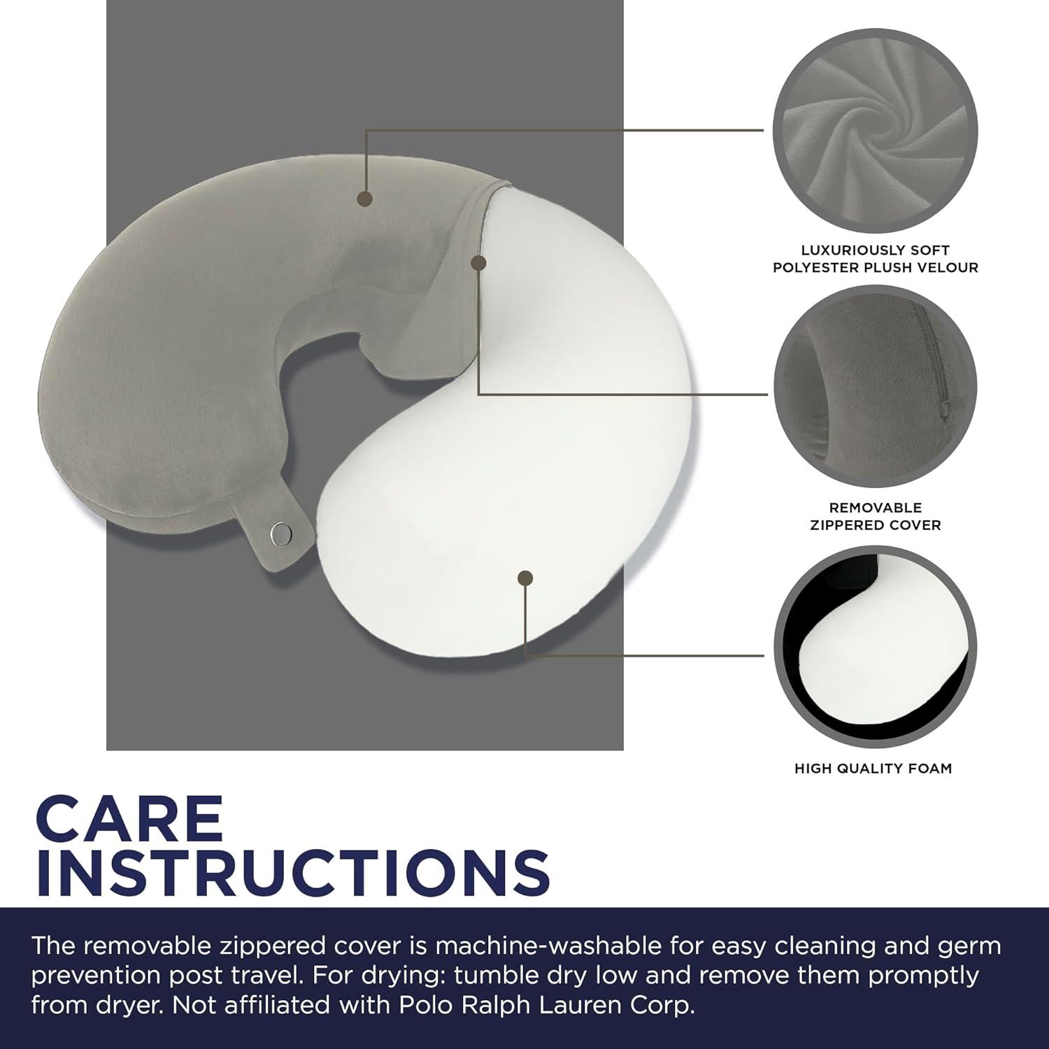 imageUS Polo Assn Plush Memory Foam Travel Neck Pillow RedSilver