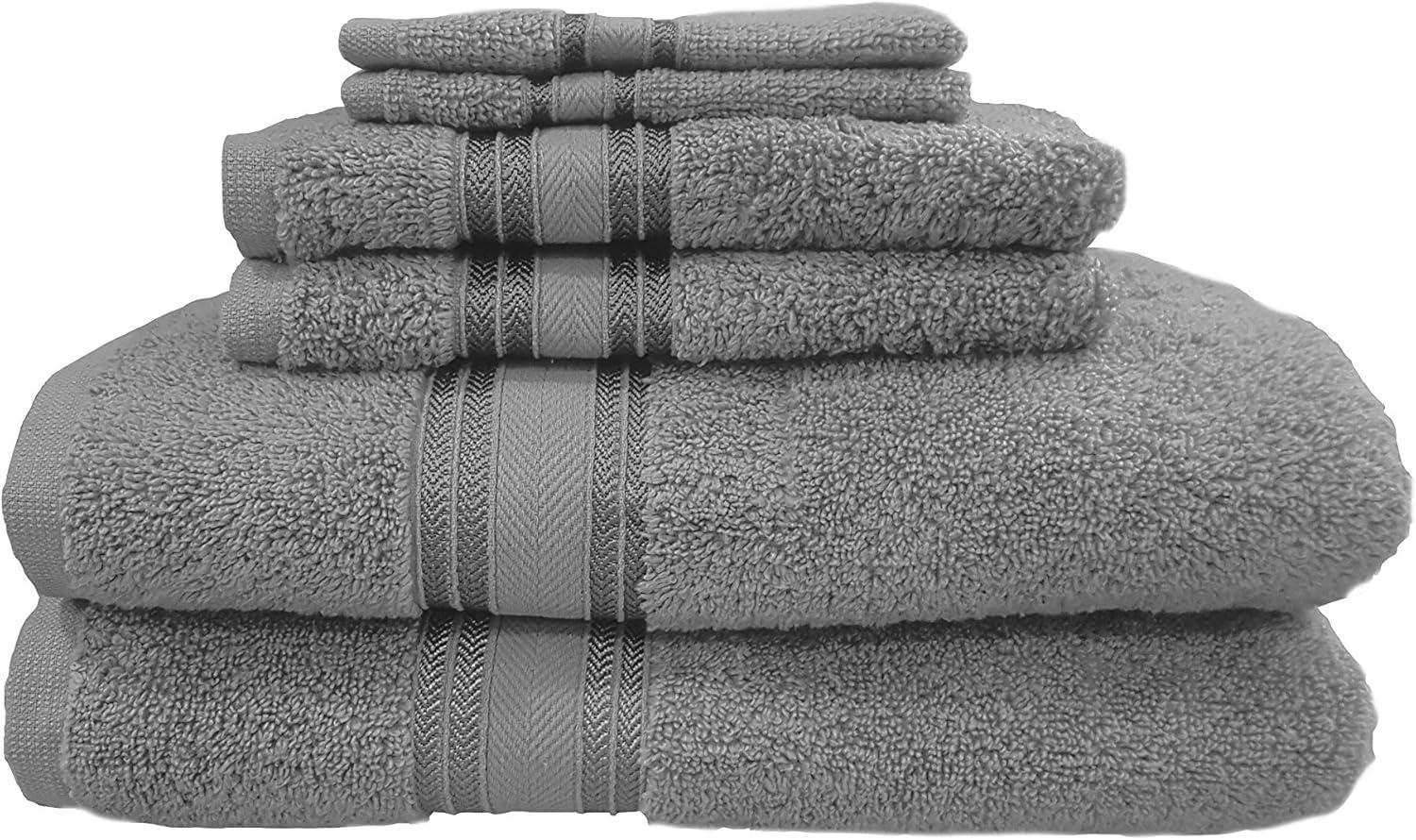 imageUS Polo Assn Premium 6Piece ZeroTwist Towel Set 2 Bath Towels 2 Hand Towels and 2 Face Towels Highly Absorbent Fast Drying and Super Soft Hotel Quality 100 Cotton SetGray