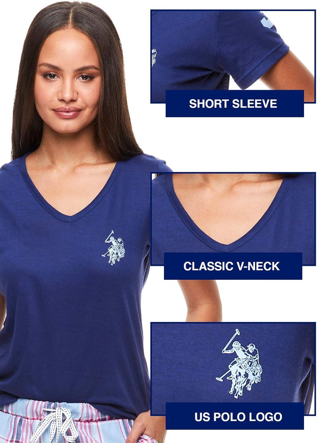 imageUS Polo Assn Summer Pajamas for Women 2 Piece with TShirt and Shorts Summer PJs for Women SetBlue Depth W Pockets
