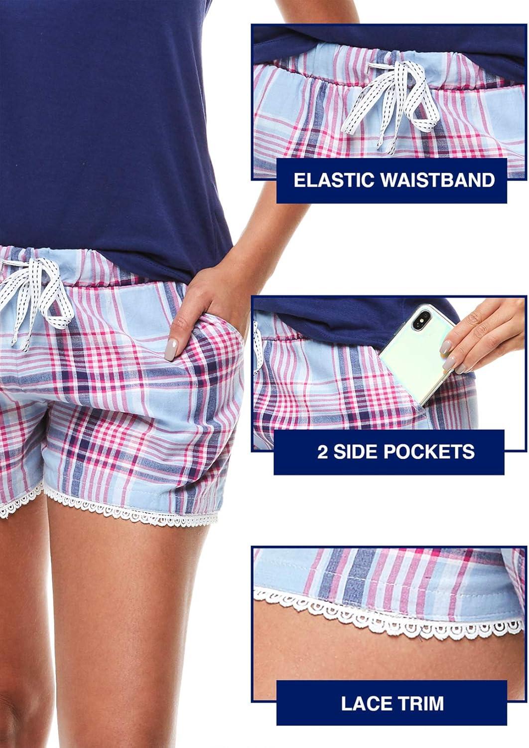 imageUS Polo Assn Summer Pajamas for Women 2 Piece with TShirt and Shorts Summer PJs for Women SetBlue Depth W Pockets