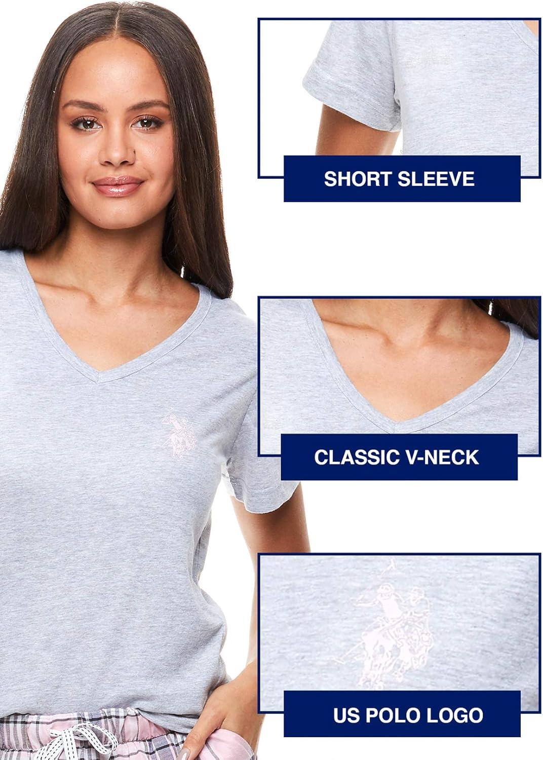 imageUS Polo Assn Summer Pajamas for Women 2 Piece with TShirt and Shorts Summer PJs for Women SetHeather Grey W Pockets