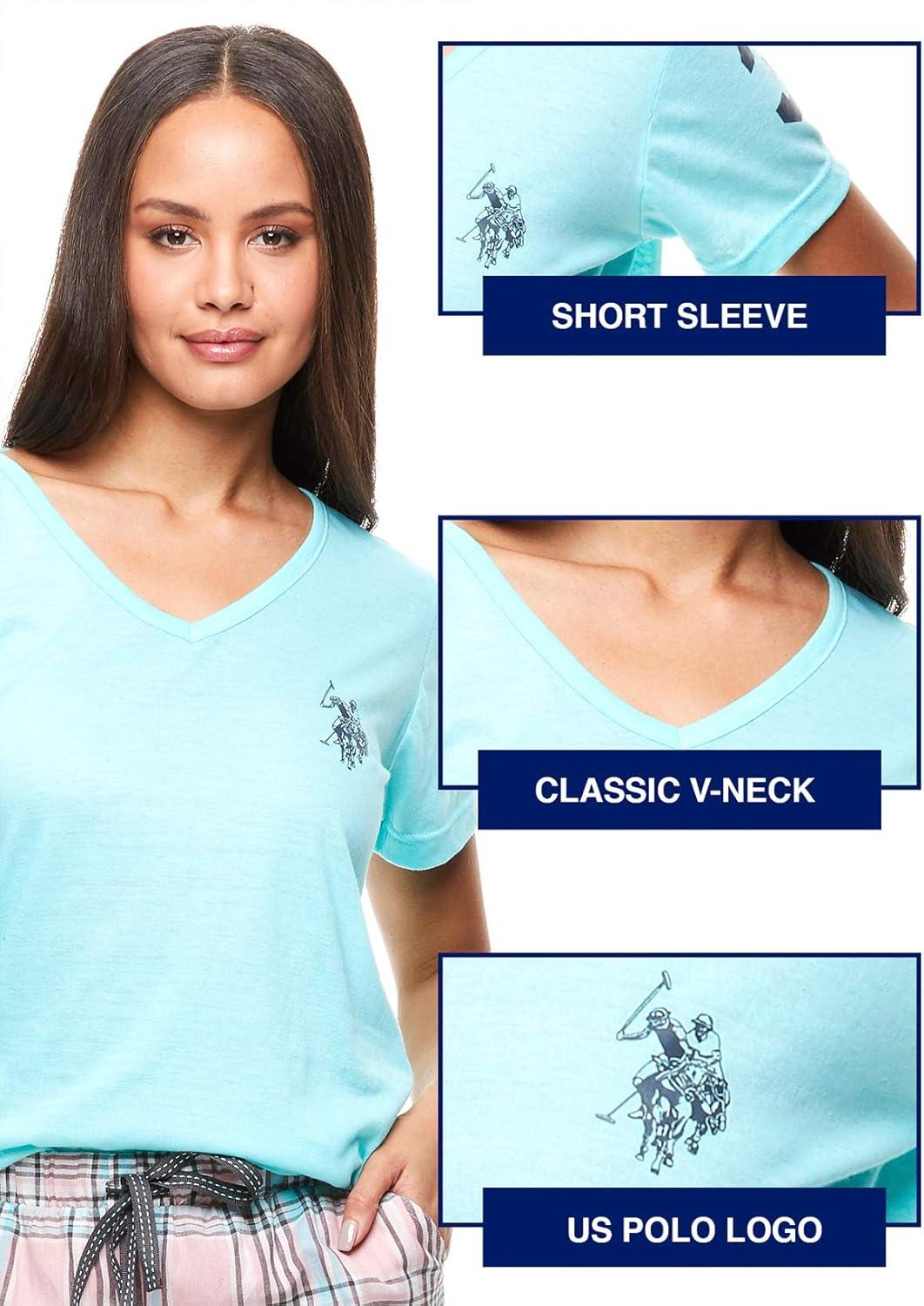 imageUS Polo Assn Summer Pajamas for Women 2 Piece with TShirt and Shorts Summer PJs for Women SetMint W Pockets