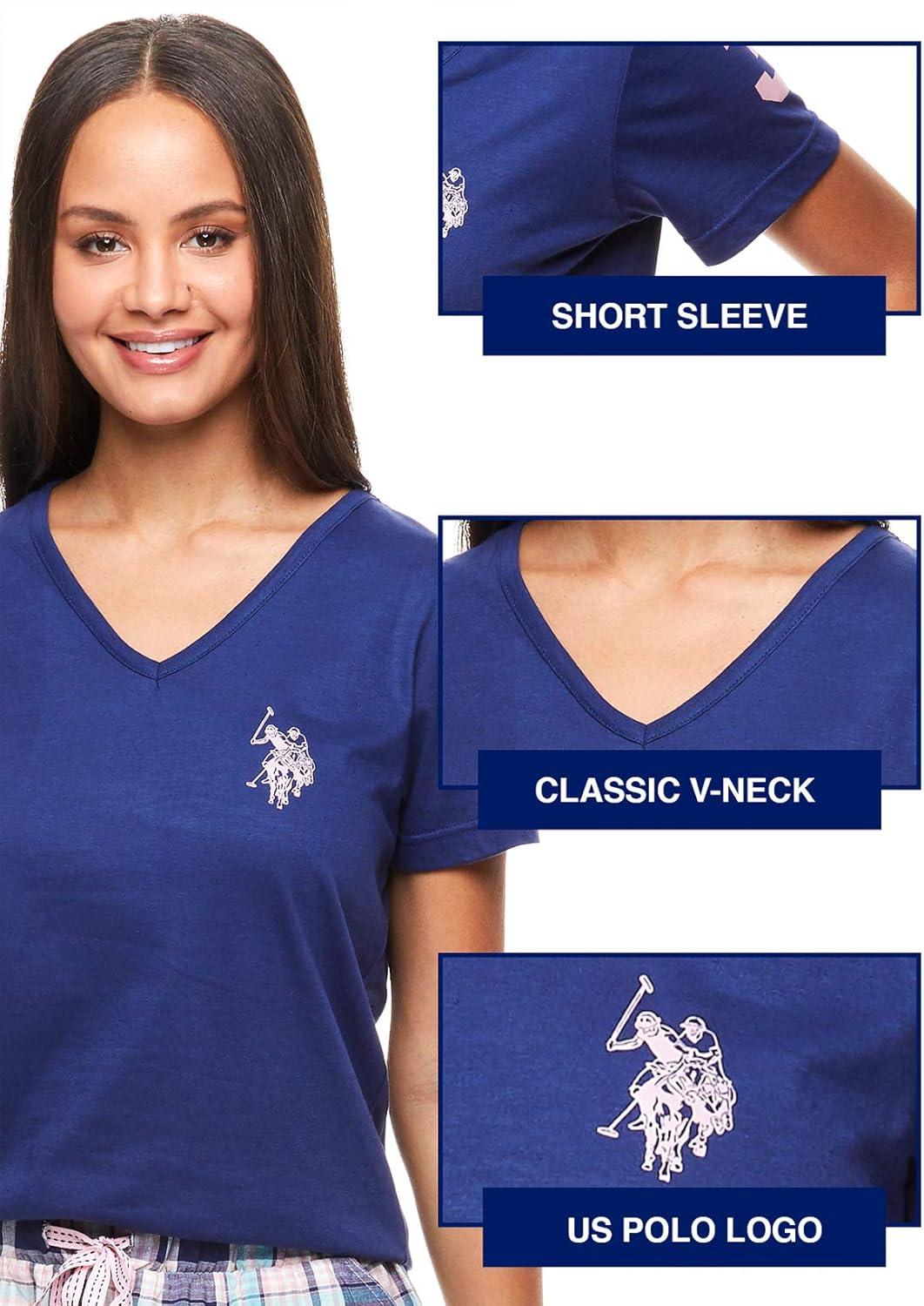 imageUS Polo Assn Summer Pajamas for Women 2 Piece with TShirt and Shorts Summer PJs for Women SetNavy W Pockets