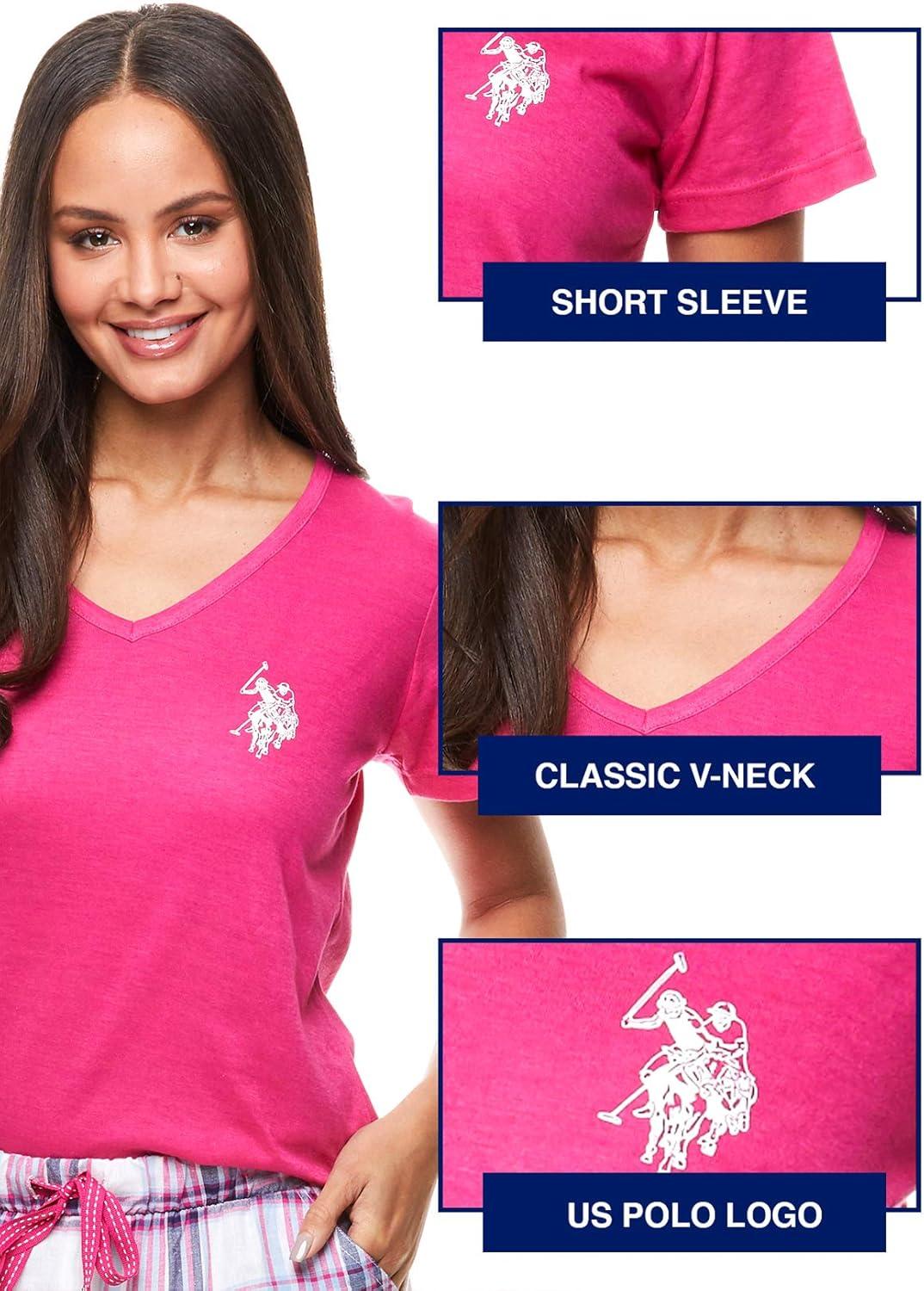 imageUS Polo Assn Summer Pajamas for Women 2 Piece with TShirt and Shorts Summer PJs for Women SetPink Paradise W Pockets