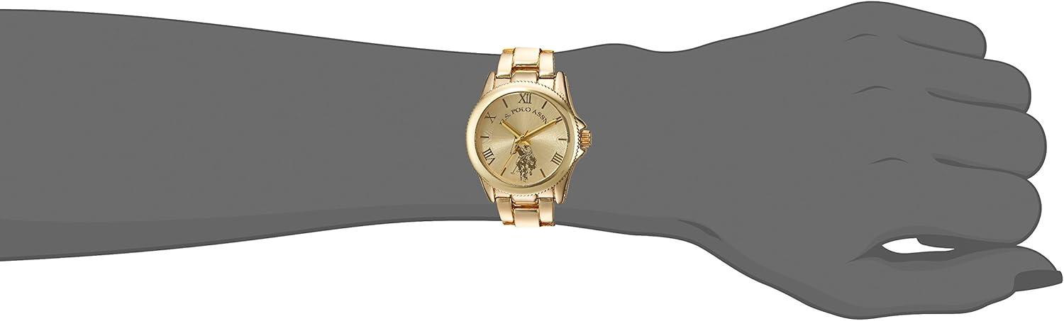 imageUS Polo Assn Womens Analog Watch GoldTone Champagne Dial with Roman Numerals Stainless Steel Bracelet and Box Packaging Stylish and Adjustable Fit for Wrists 55quot to 8quot