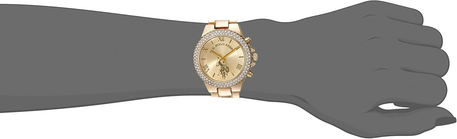 imageUS Polo Assn Womens Analog Watch GoldTone Dial with CrystalEmbellished Bezel and Stainless Steel Bracelet Elegant Durable and Adjustable Fit for Wrists 55quot to 8quot