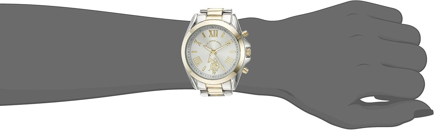 imageUS Polo Assn Womens Analog Watch Silver Dial with TwoTone Silver and Gold Stainless Steel Bracelet Elegant Design with Roman Numerals