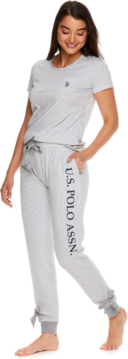 imageUS Polo Assn Womens Lounge and Pajama Set ShortSleeve Top and Jogger Pajamas for WomenHeathergrey 2