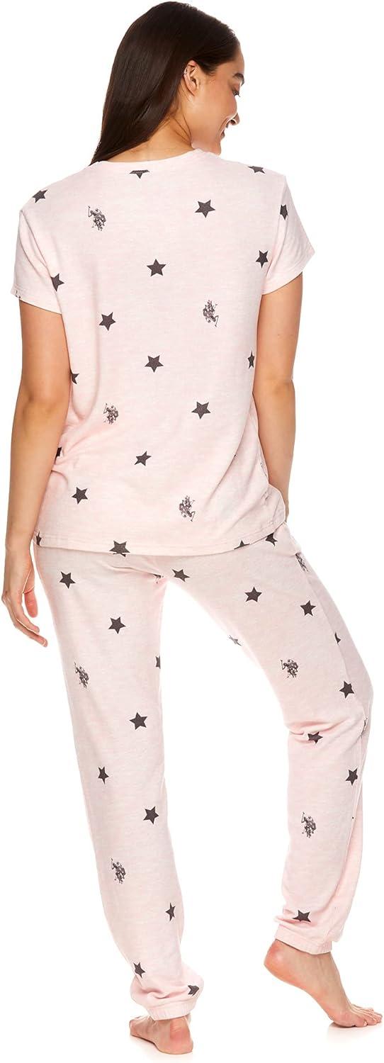 imageUS Polo Assn Womens Lounge and Pajama Set ShortSleeve Top and Jogger Pajamas for WomenLight Pink Heather2