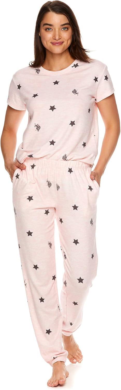 imageUS Polo Assn Womens Lounge and Pajama Set ShortSleeve Top and Jogger Pajamas for WomenLight Pink Heather2