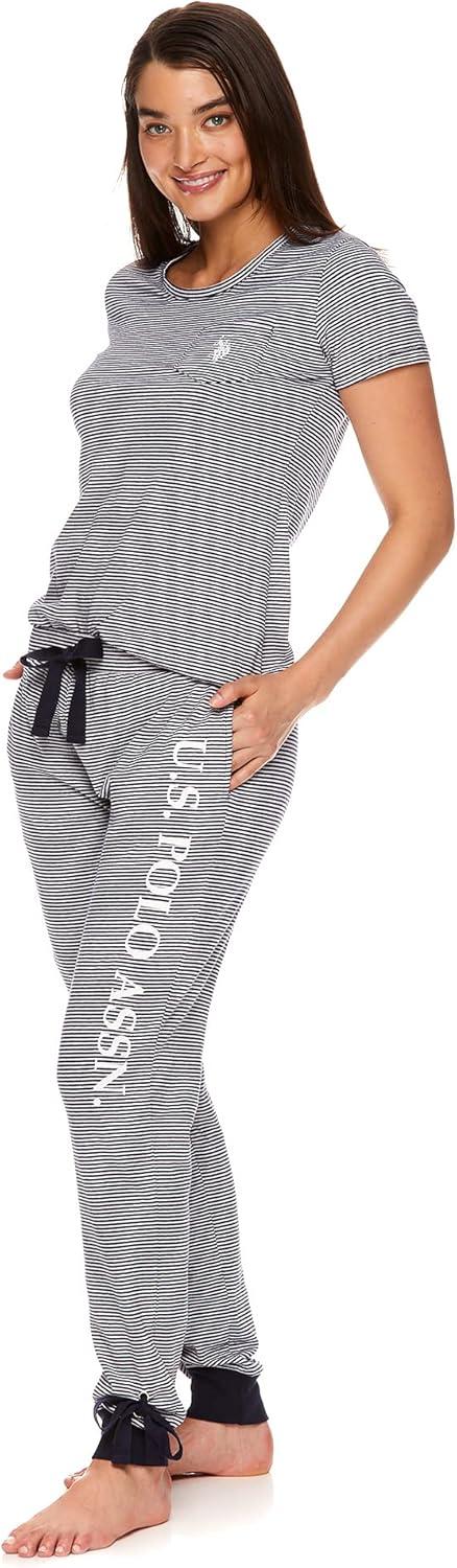imageUS Polo Assn Womens Lounge and Pajama Set ShortSleeve Top and Jogger Pajamas for WomenNavy1