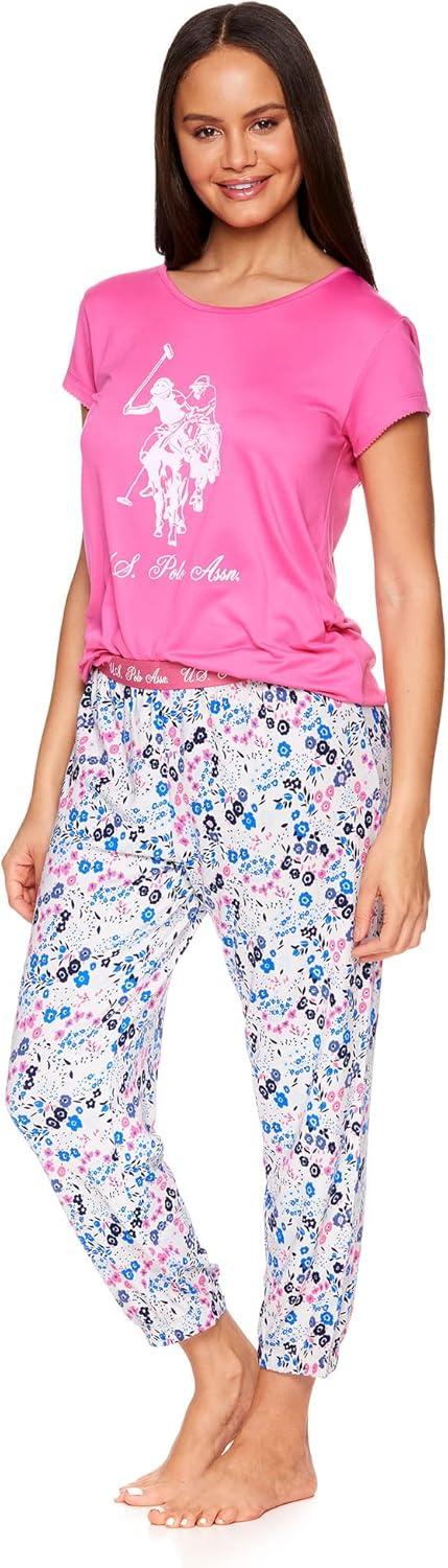 imageUS Polo Assn Womens Lounge and Pajama Set ShortSleeve Top and Jogger Pajamas for WomenPretty in Pink