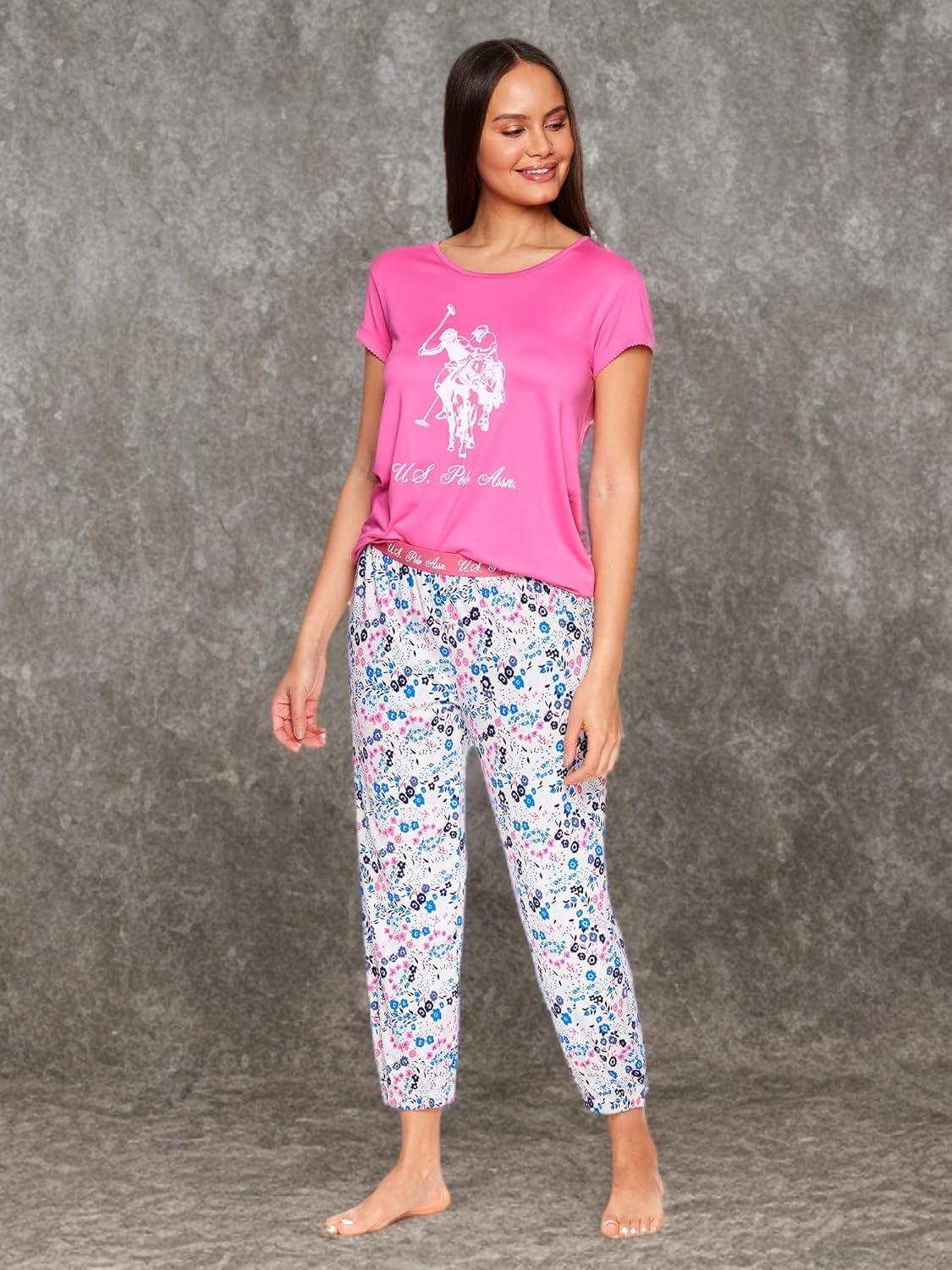 imageUS Polo Assn Womens Lounge and Pajama Set ShortSleeve Top and Jogger Pajamas for WomenPretty in Pink
