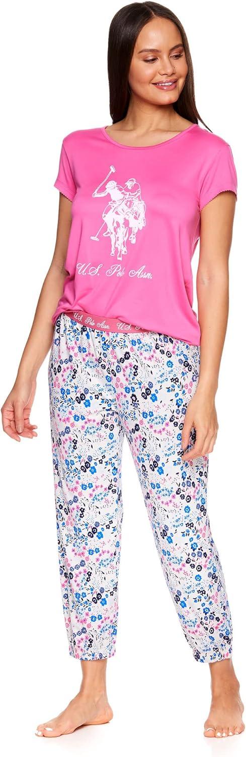 imageUS Polo Assn Womens Lounge and Pajama Set ShortSleeve Top and Jogger Pajamas for WomenPretty in Pink