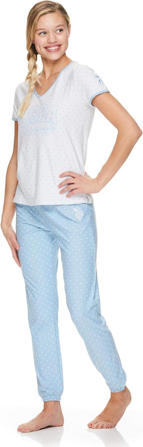 imageUS Polo Assn Womens Lounge and Pajama Set ShortSleeve Top and Jogger Pajamas for WomenWhite