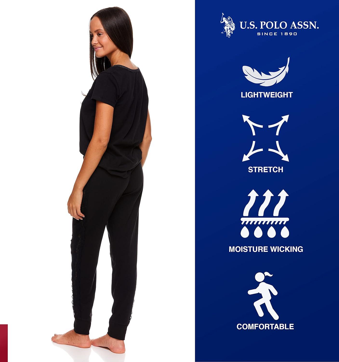 imageUS Polo Assn Womens Pajama Set Short Sleeve PJs with Jogger Pajama PantsBlack