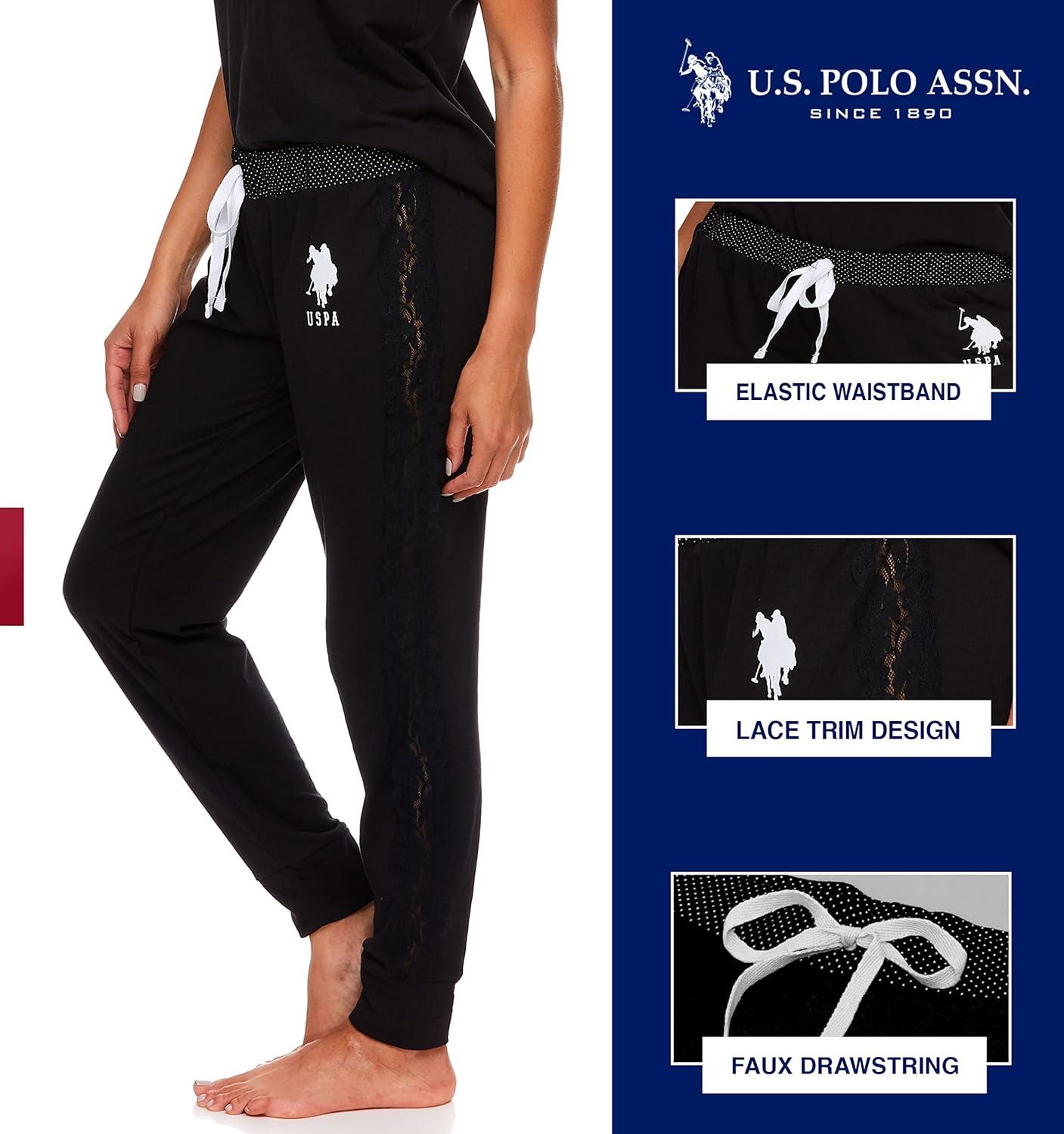 imageUS Polo Assn Womens Pajama Set Short Sleeve PJs with Jogger Pajama PantsBlack