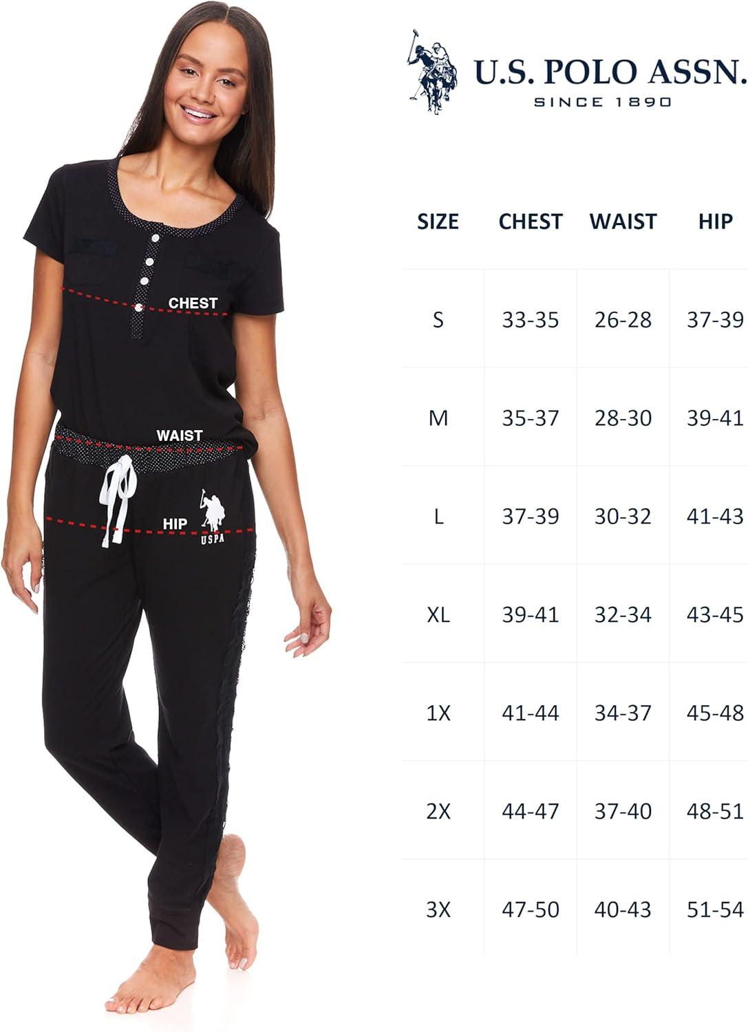 imageUS Polo Assn Womens Pajama Set Short Sleeve PJs with Jogger Pajama PantsBlack