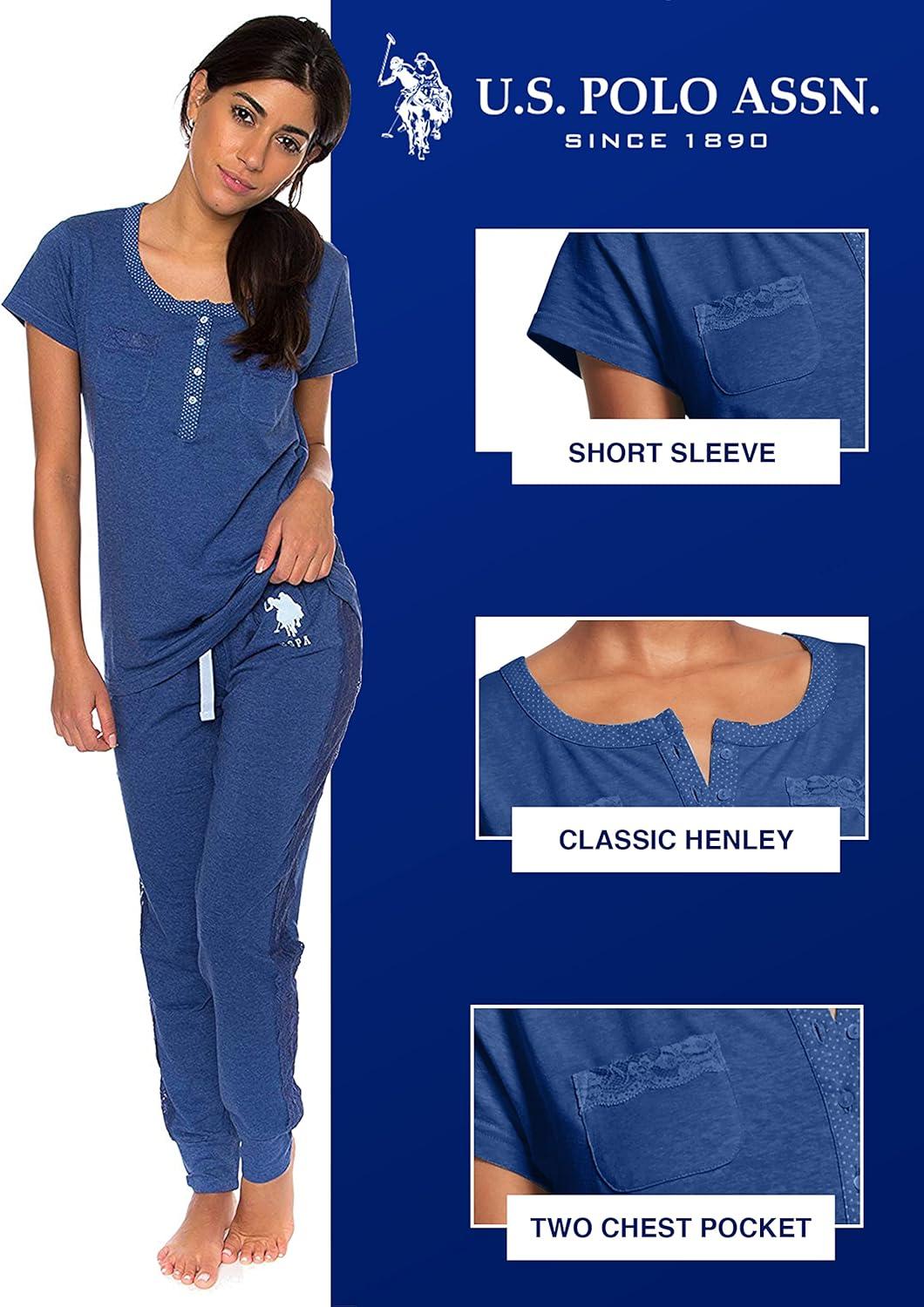 imageUS Polo Assn Womens Pajama Set Short Sleeve PJs with Jogger Pajama PantsBlue Depth Heather