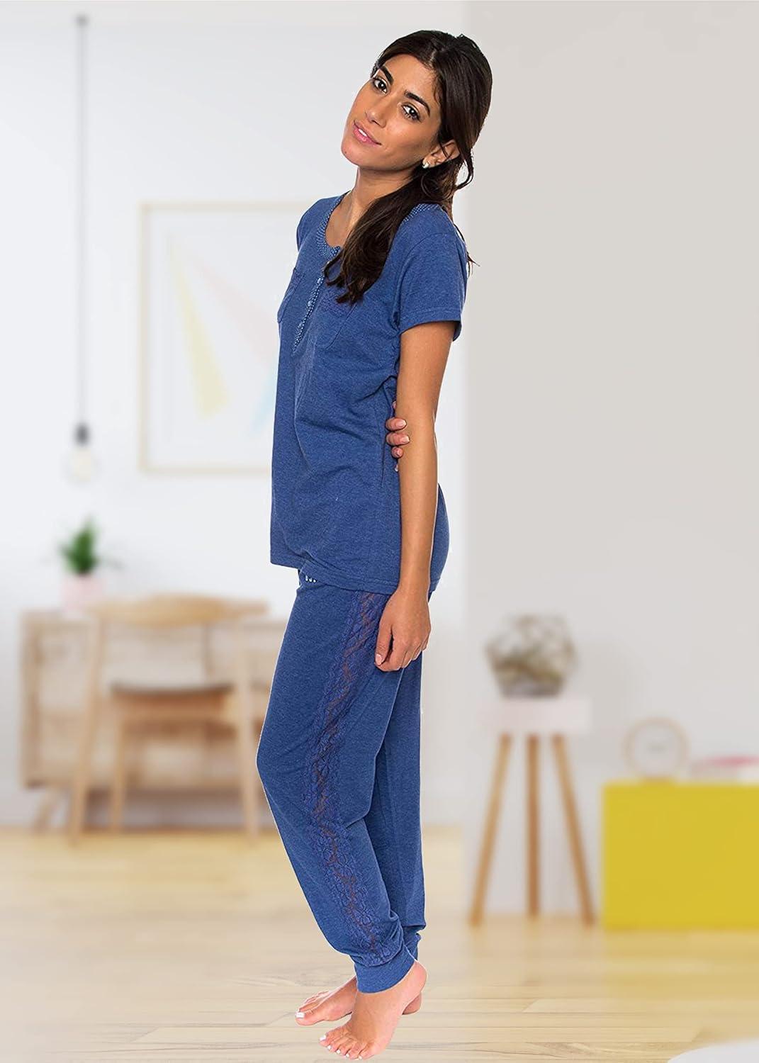 imageUS Polo Assn Womens Pajama Set Short Sleeve PJs with Jogger Pajama PantsBlue Depth Heather