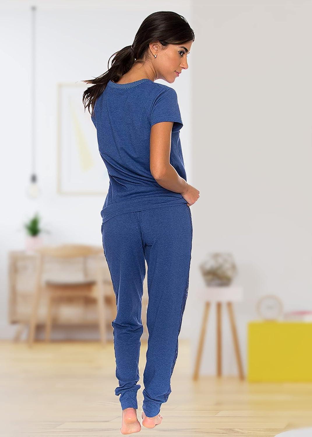 imageUS Polo Assn Womens Pajama Set Short Sleeve PJs with Jogger Pajama PantsBlue Depth Heather