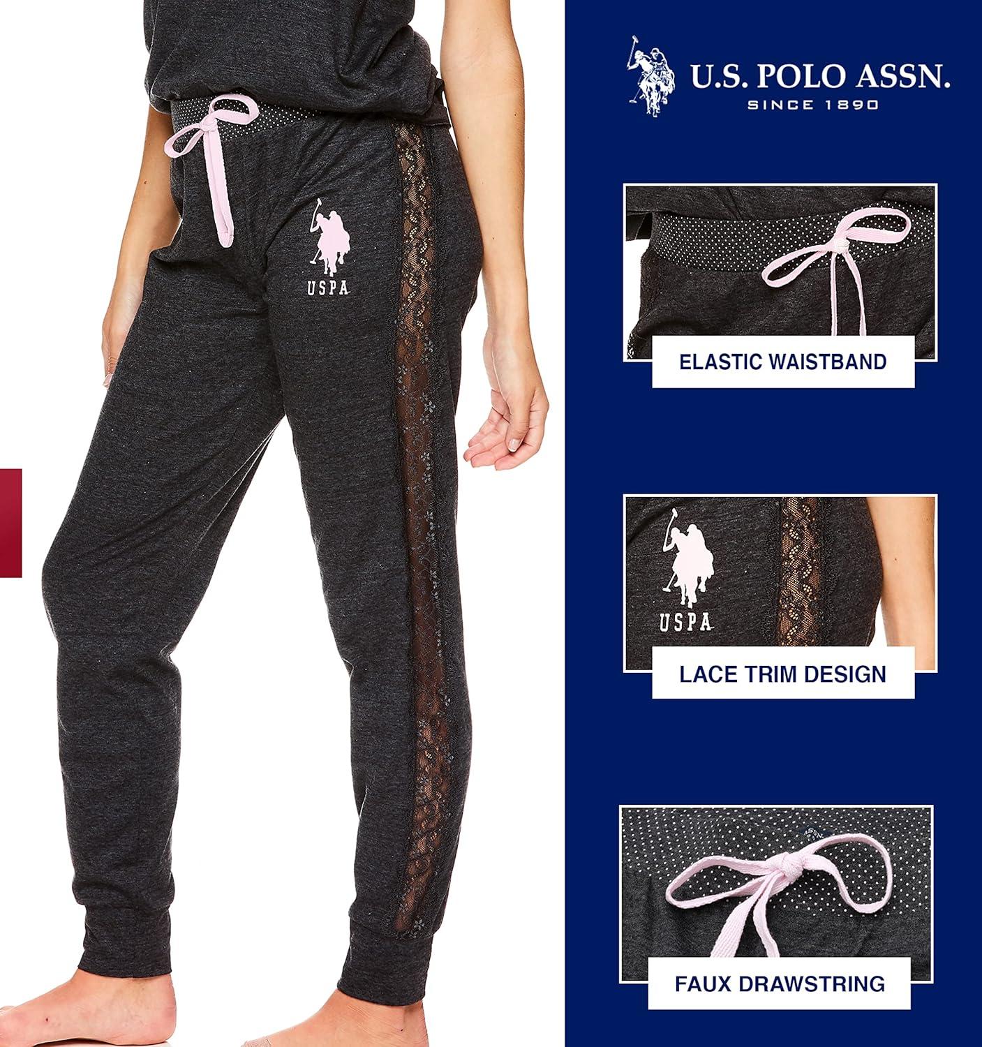 imageUS Polo Assn Womens Pajama Set Short Sleeve PJs with Jogger Pajama PantsDark Charcoal Heather1