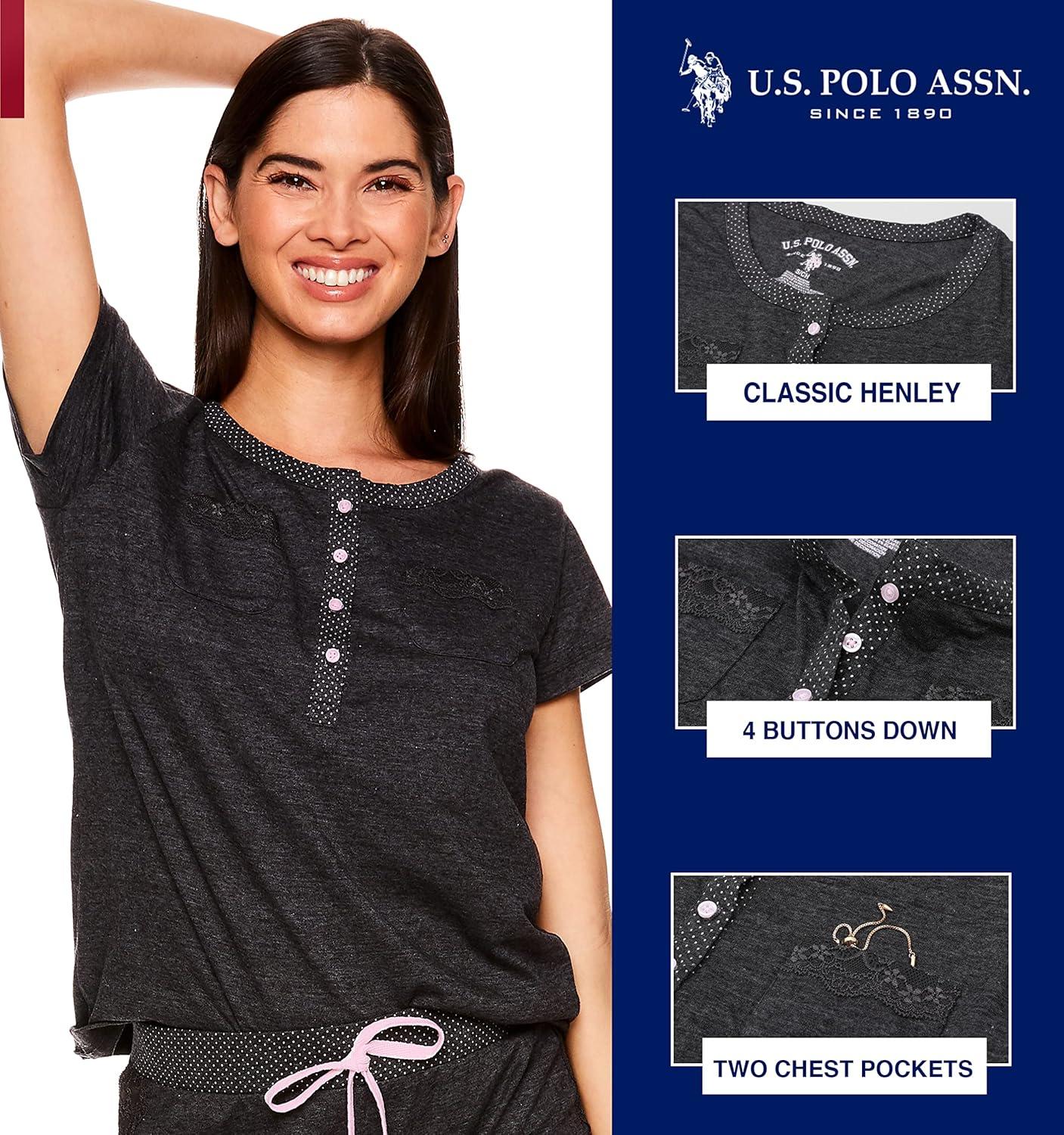 imageUS Polo Assn Womens Pajama Set Short Sleeve PJs with Jogger Pajama PantsDark Charcoal Heather1