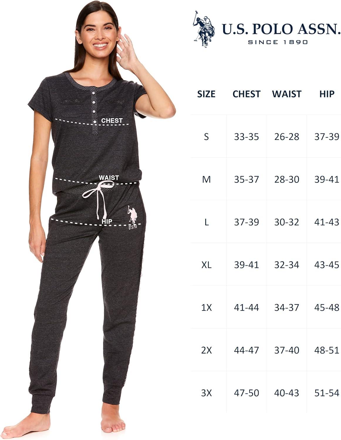 imageUS Polo Assn Womens Pajama Set Short Sleeve PJs with Jogger Pajama PantsDark Charcoal Heather1