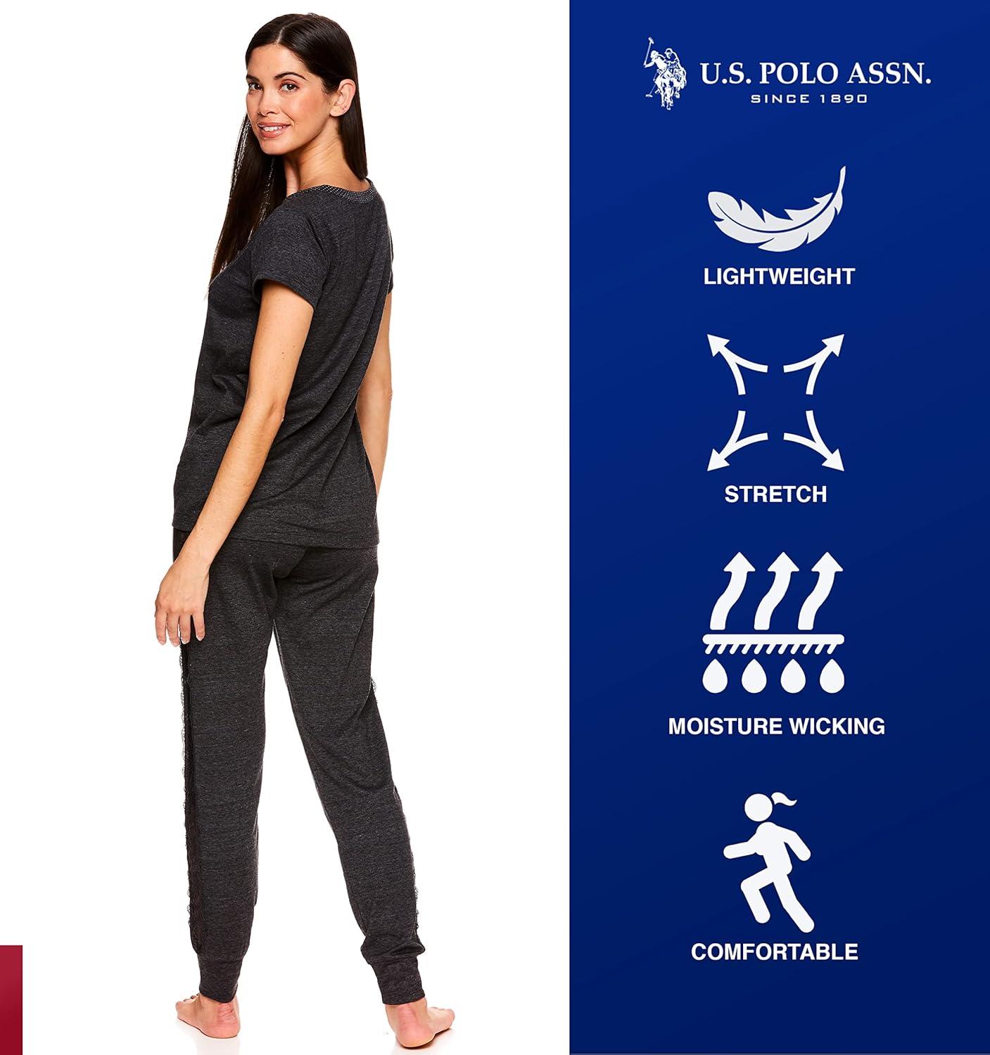 imageUS Polo Assn Womens Pajama Set Short Sleeve PJs with Jogger Pajama PantsDark Charcoal Heather1