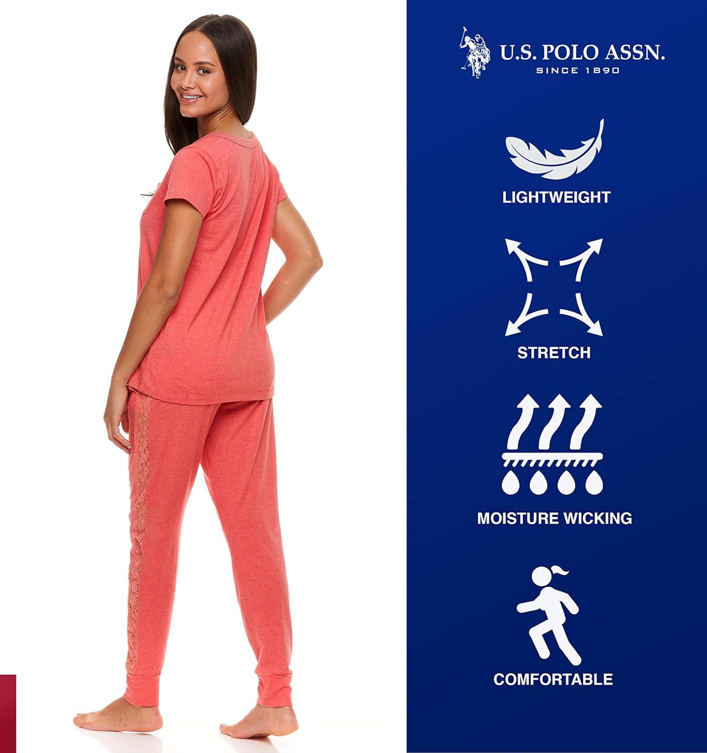 imageUS Polo Assn Womens Pajama Set Short Sleeve PJs with Jogger Pajama PantsGeorgia Peach Heather