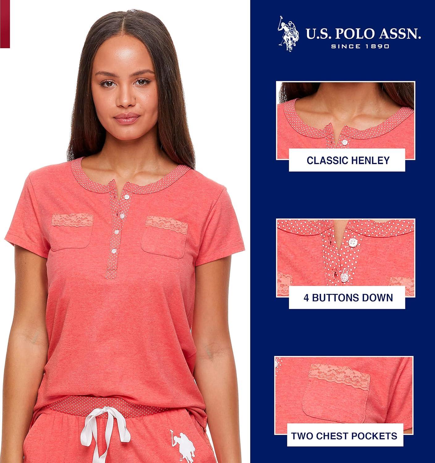 imageUS Polo Assn Womens Pajama Set Short Sleeve PJs with Jogger Pajama PantsGeorgia Peach Heather