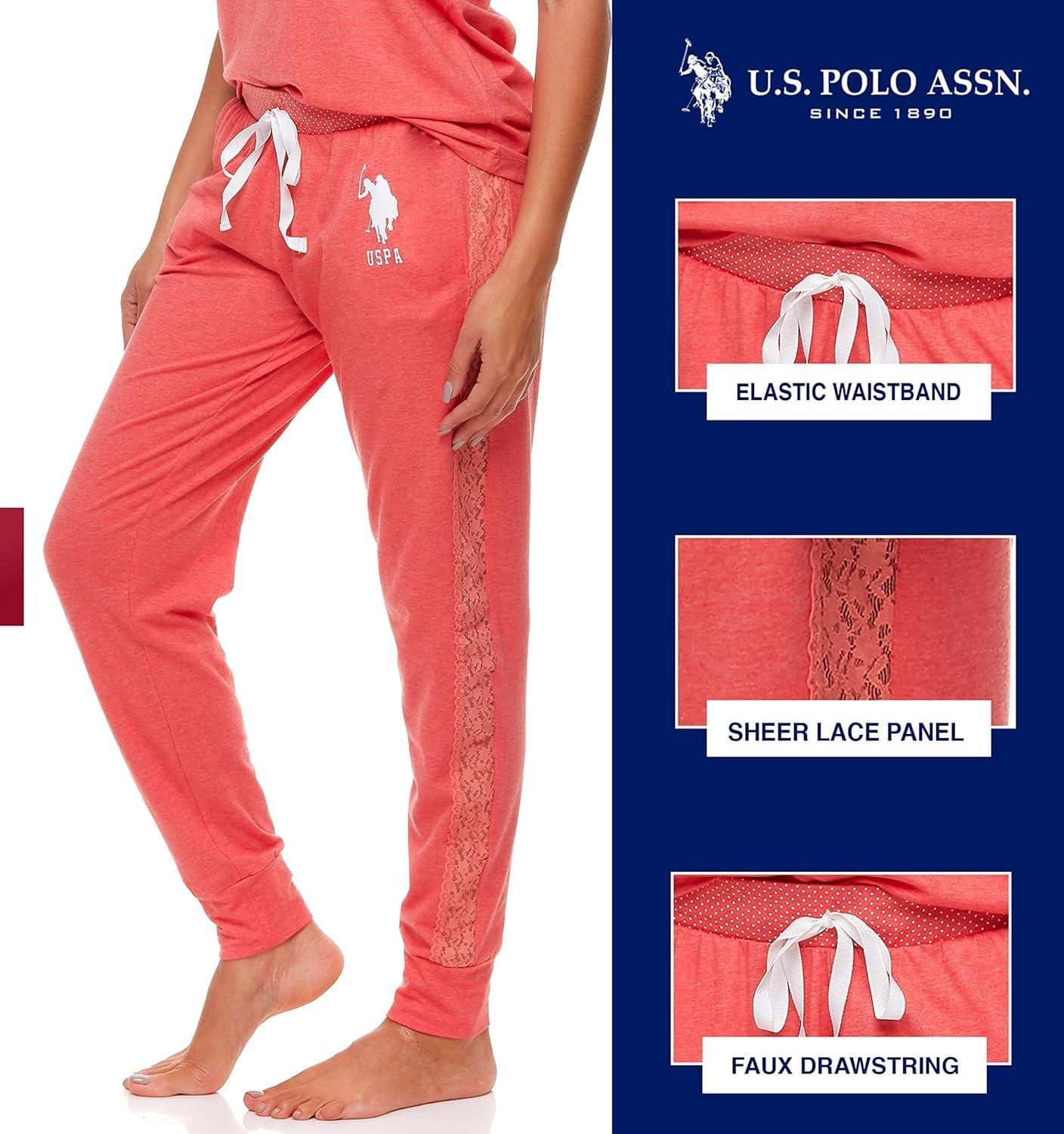 imageUS Polo Assn Womens Pajama Set Short Sleeve PJs with Jogger Pajama PantsGeorgia Peach Heather