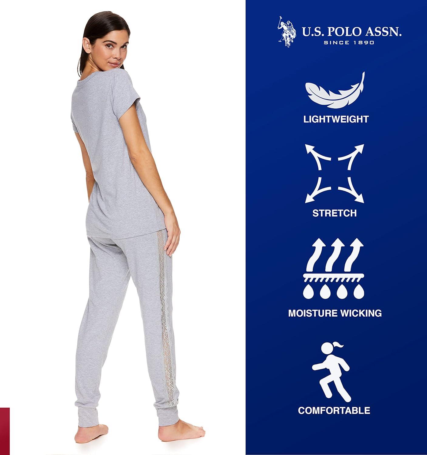imageUS Polo Assn Womens Pajama Set Short Sleeve PJs with Jogger Pajama PantsHeather Gray2