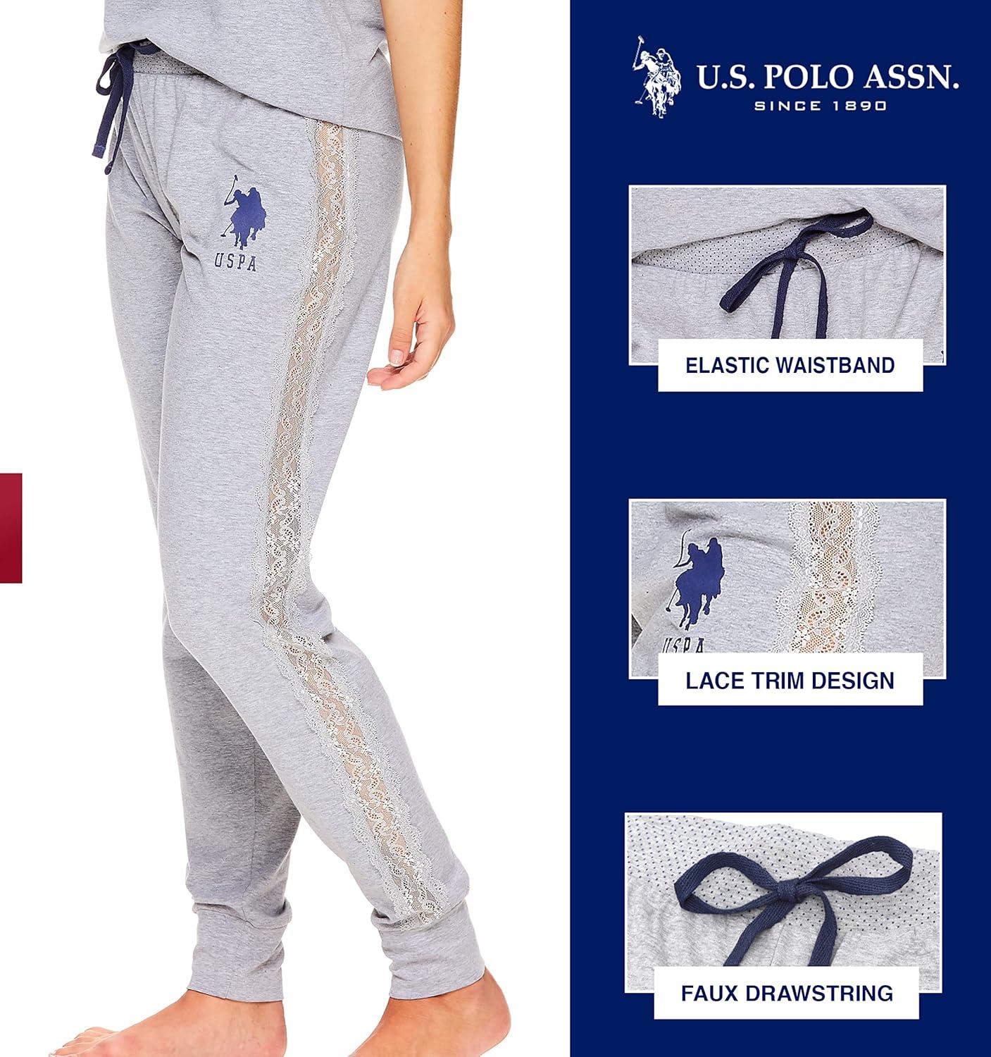 imageUS Polo Assn Womens Pajama Set Short Sleeve PJs with Jogger Pajama PantsHeather Gray2