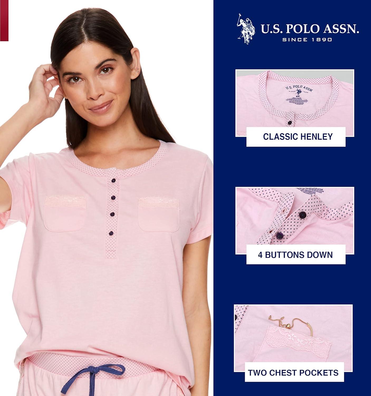 imageUS Polo Assn Womens Pajama Set Short Sleeve PJs with Jogger Pajama PantsLight Pink Heather2