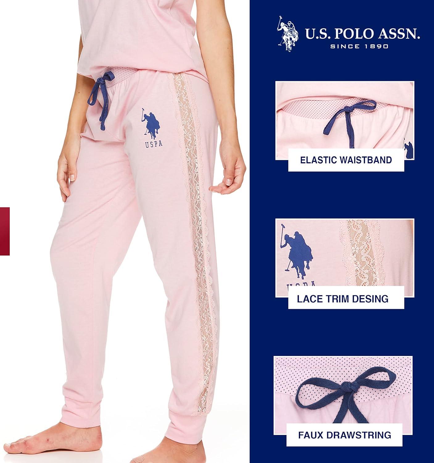imageUS Polo Assn Womens Pajama Set Short Sleeve PJs with Jogger Pajama PantsLight Pink Heather2