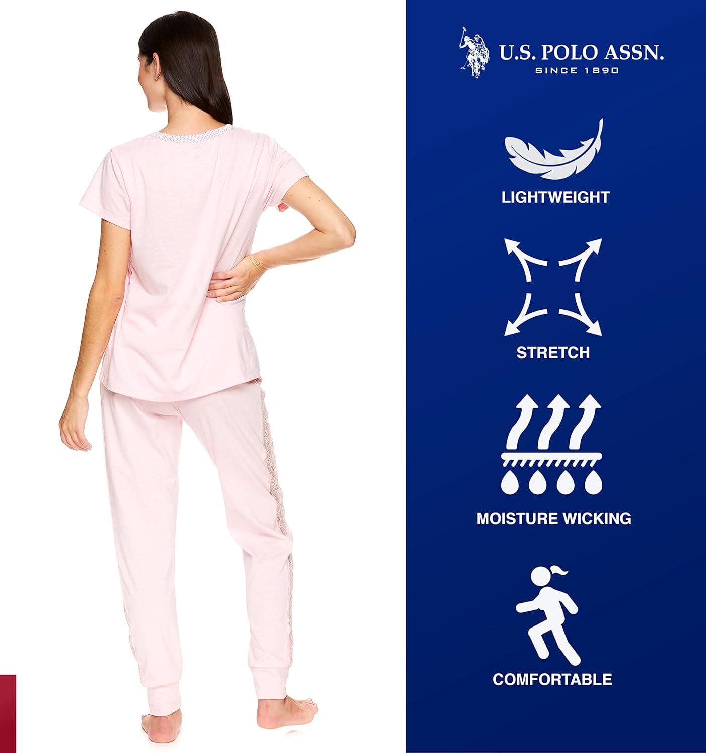 imageUS Polo Assn Womens Pajama Set Short Sleeve PJs with Jogger Pajama PantsLight Pink Heather2