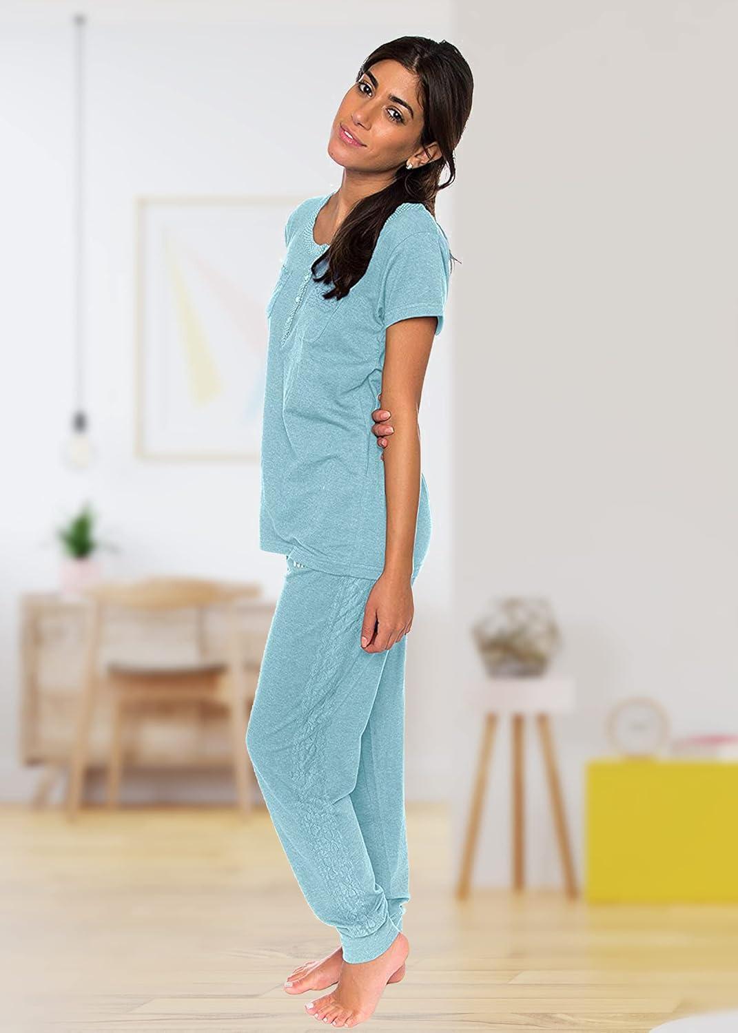 imageUS Polo Assn Womens Pajama Set Short Sleeve PJs with Jogger Pajama PantsMint Heather