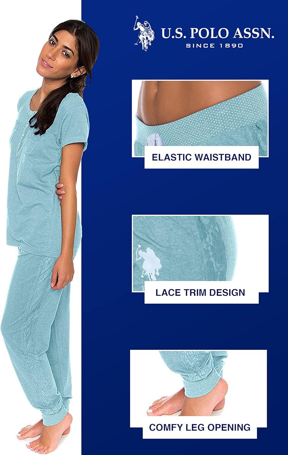 imageUS Polo Assn Womens Pajama Set Short Sleeve PJs with Jogger Pajama PantsMint Heather