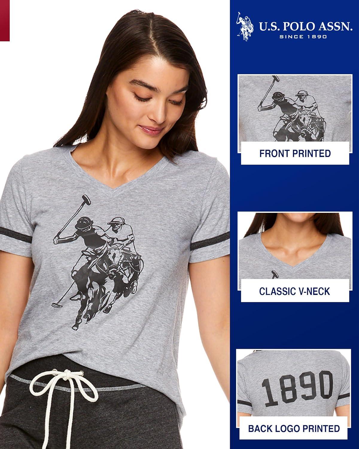 imageUS Polo Assn Womens Pajama Set Short Sleeve Shirt and Pajama Pants Sleepwear and Lounge Sets for WomenHeather Grey8vneck