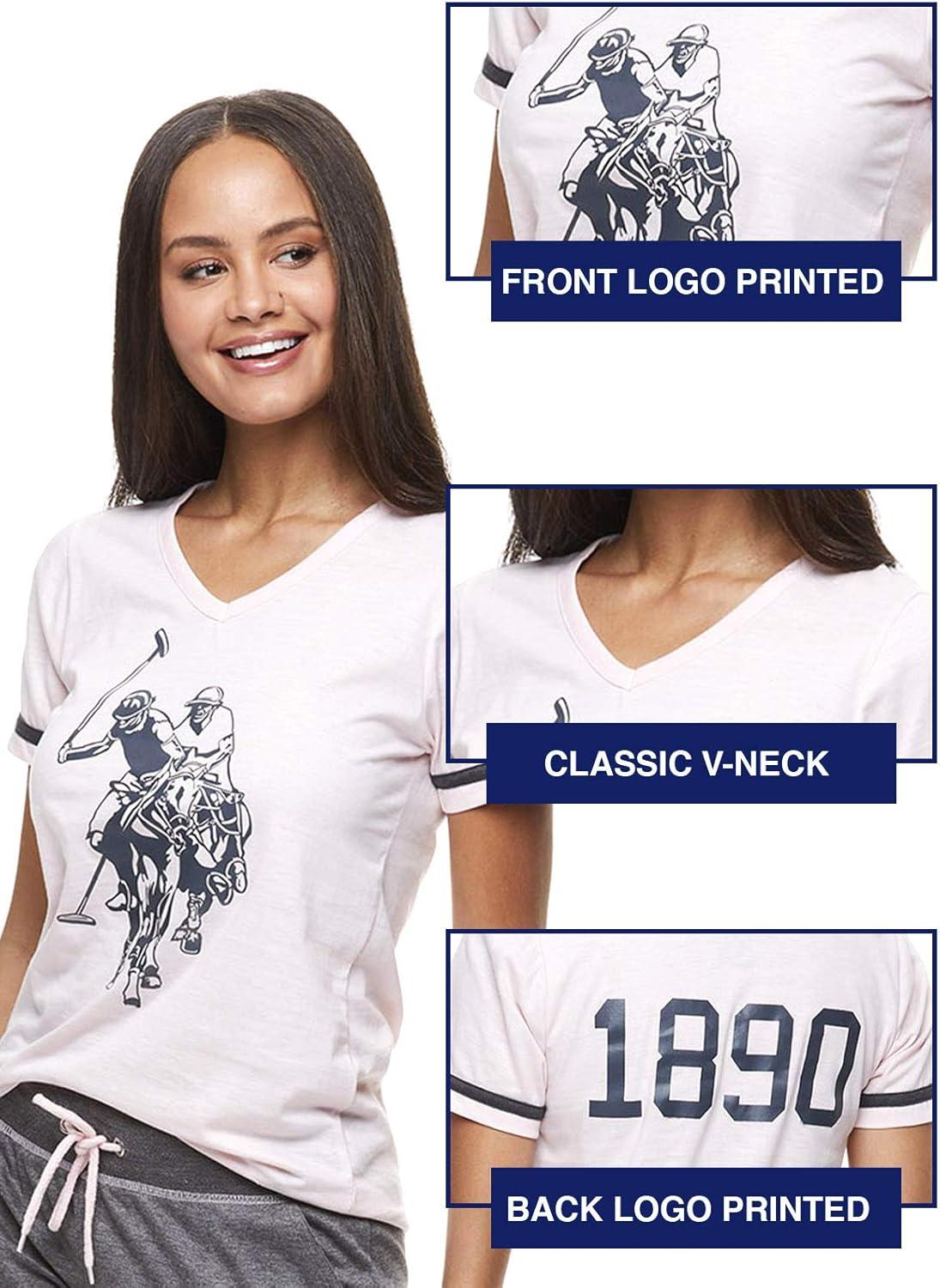 imageUS Polo Assn Womens Pajama Set Short Sleeve Shirt and Pajama Pants Sleepwear and Lounge Sets for WomenPink Daisy WPocketsvneck