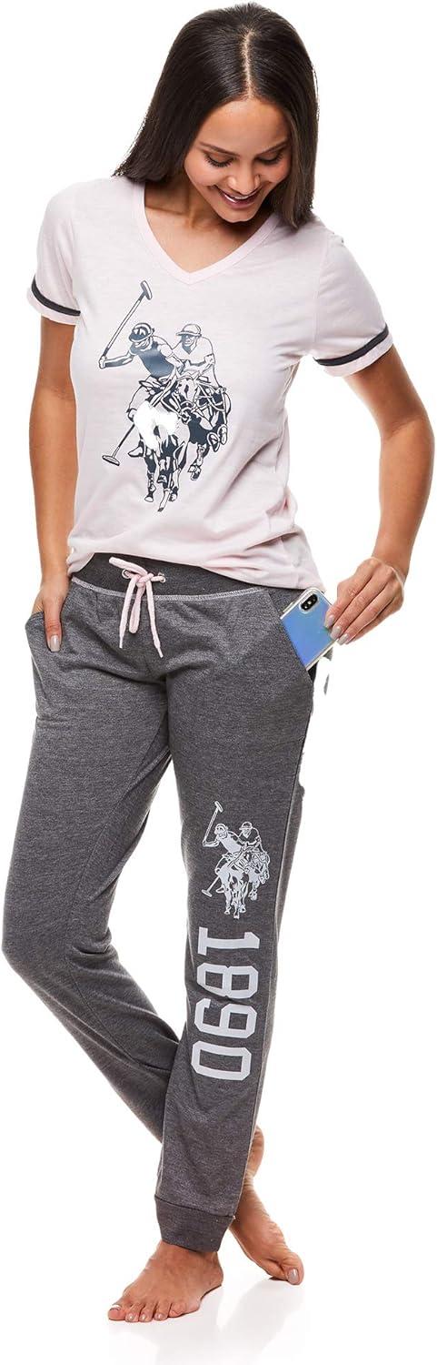 imageUS Polo Assn Womens Pajama Set Short Sleeve Shirt and Pajama Pants Sleepwear and Lounge Sets for WomenPink Daisy WPocketsvneck