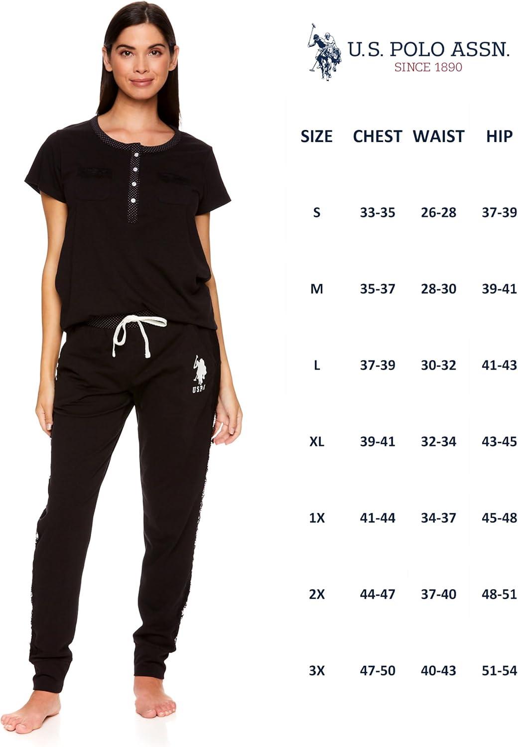 imageUS Polo Assn Womens Pajama Set with Pockets Short Sleeve Shirt and Pajama Pants Pj SetBlack1