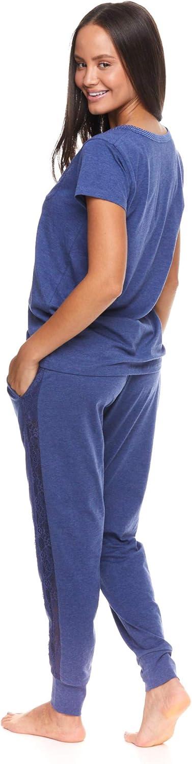 imageUS Polo Assn Womens Pajama Set with Pockets Short Sleeve Shirt and Pajama Pants Pj SetBlue Depth Heather