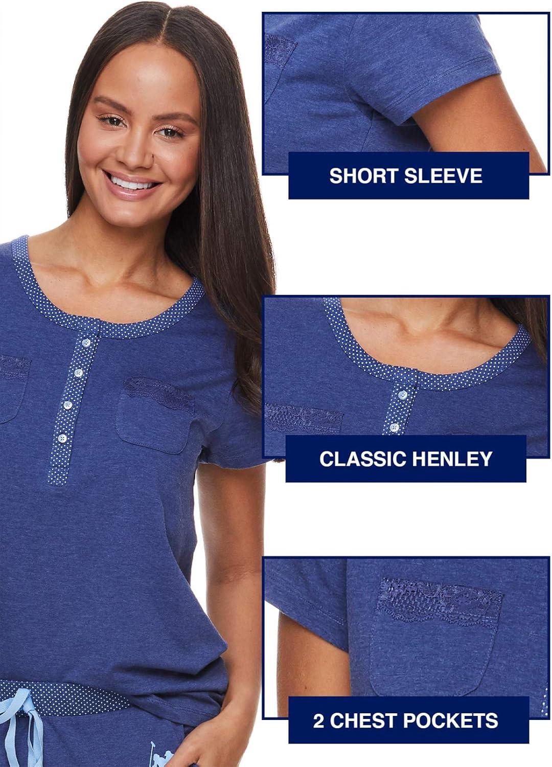 imageUS Polo Assn Womens Pajama Set with Pockets Short Sleeve Shirt and Pajama Pants Pj SetBlue Depth Heather