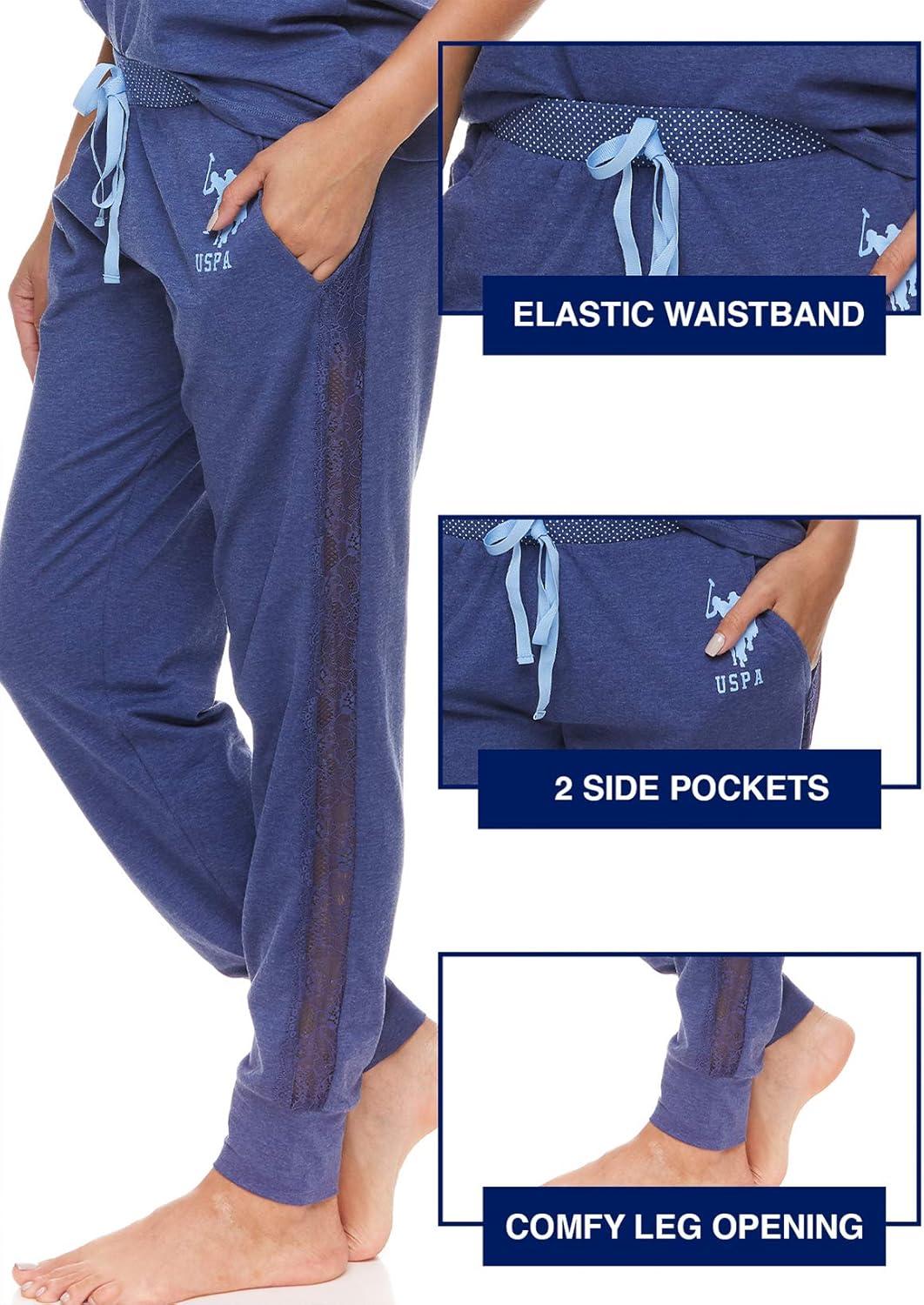 imageUS Polo Assn Womens Pajama Set with Pockets Short Sleeve Shirt and Pajama Pants Pj SetBlue Depth Heather