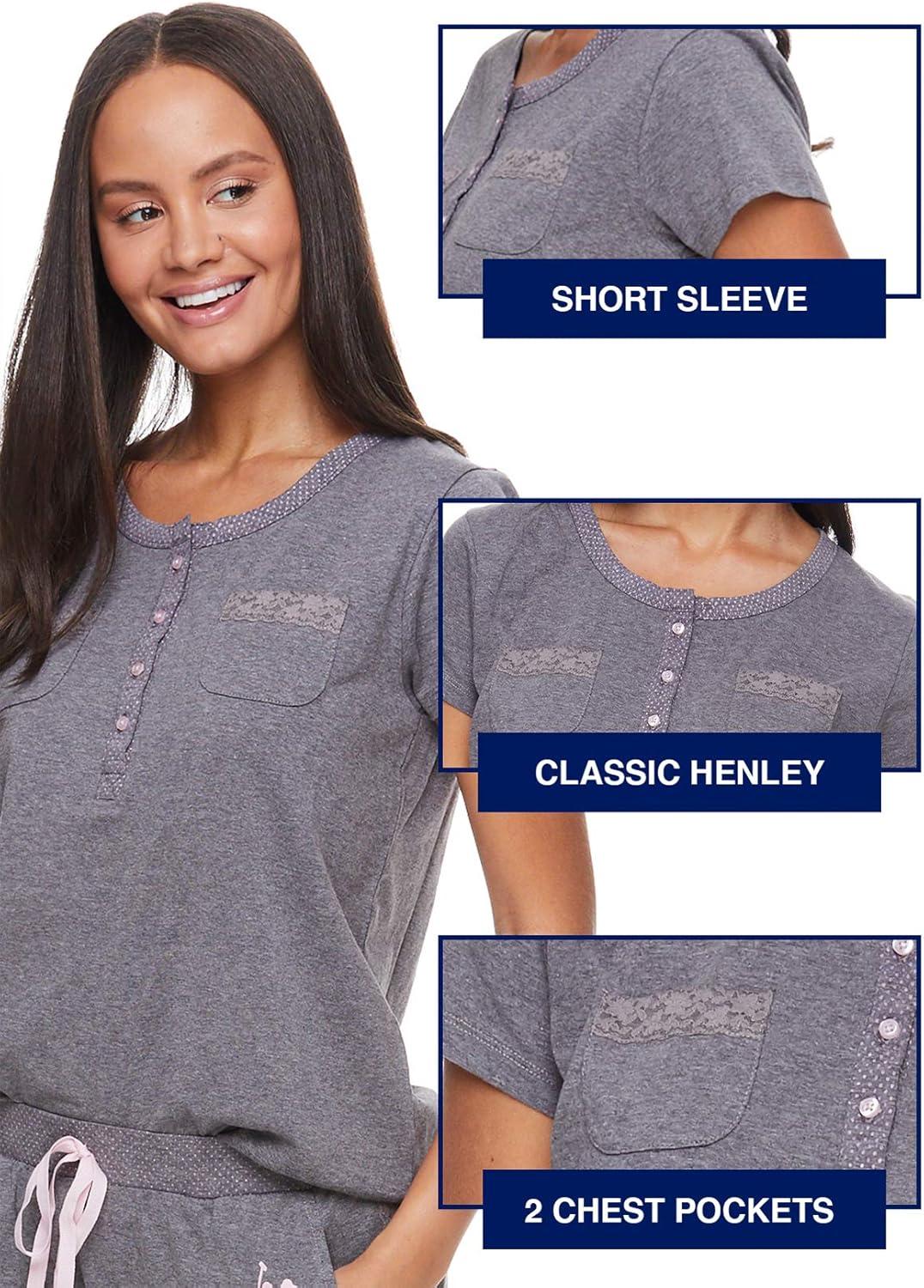 imageUS Polo Assn Womens Pajama Set with Pockets Short Sleeve Shirt and Pajama Pants Pj SetCharcoal Heather