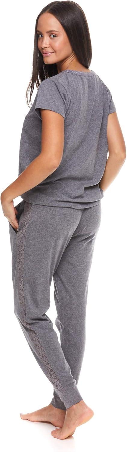 imageUS Polo Assn Womens Pajama Set with Pockets Short Sleeve Shirt and Pajama Pants Pj SetCharcoal Heather