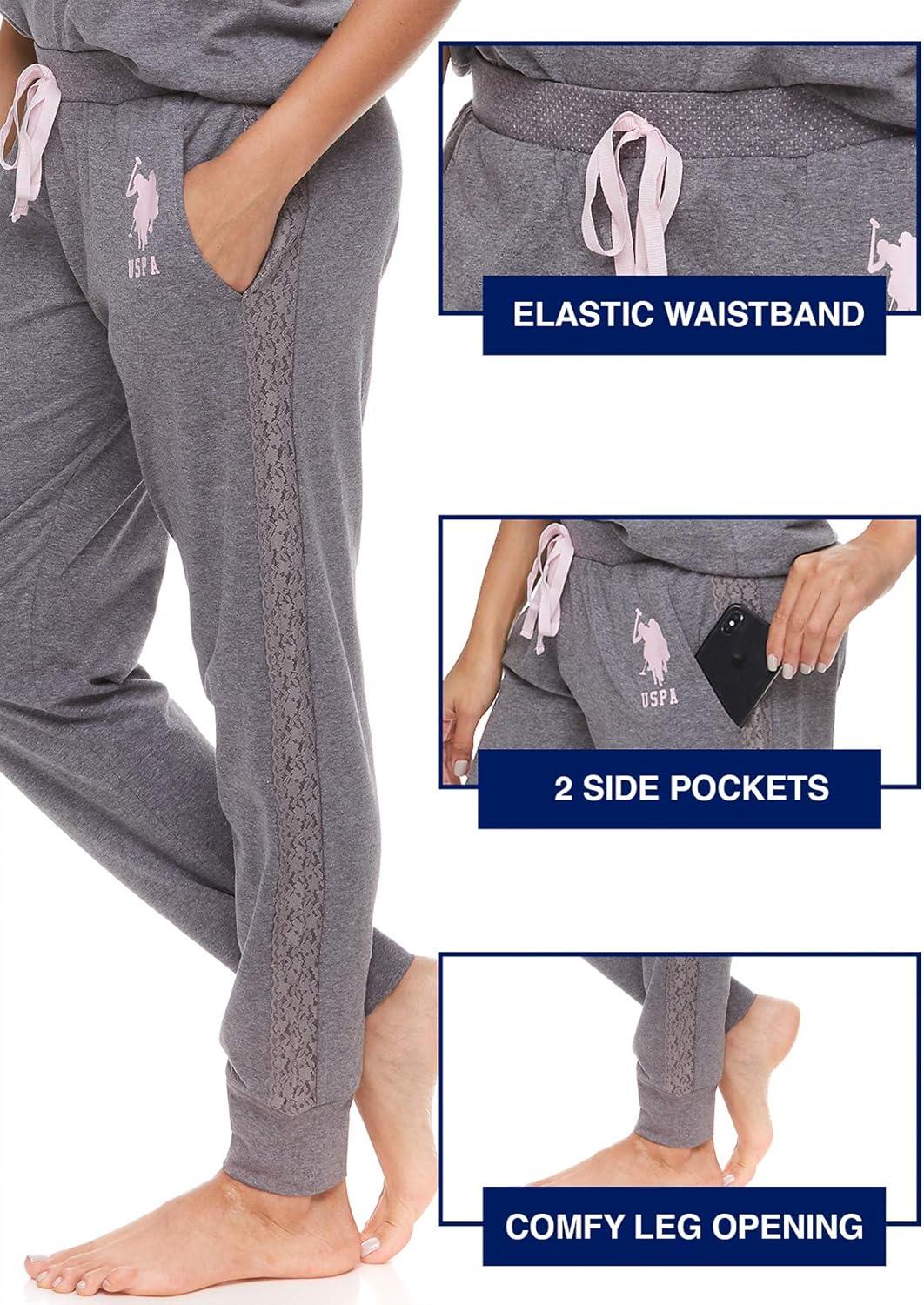 imageUS Polo Assn Womens Pajama Set with Pockets Short Sleeve Shirt and Pajama Pants Pj SetCharcoal Heather